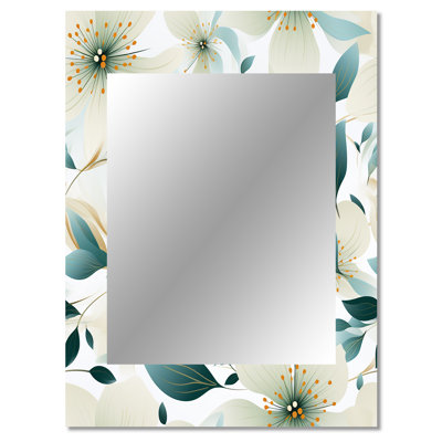 Afza Teal & Ivory Coastal Elegance Floral Pattern - Floral Unique Mirror, Cottage Large Wall Mirror, Printed Metal Art