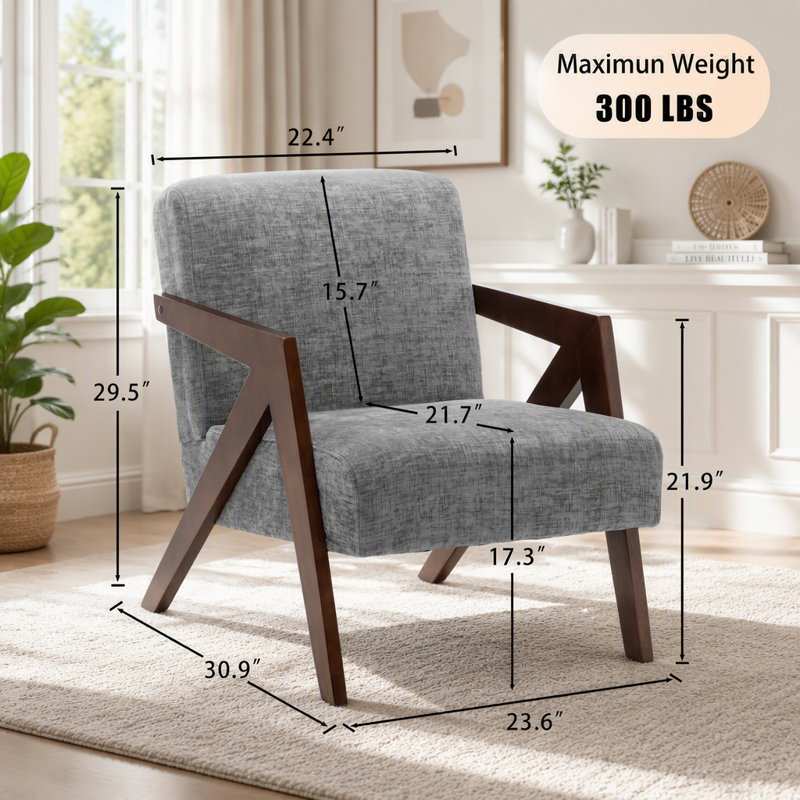 Fauteuil Mid-Century, Chenille gris pâle