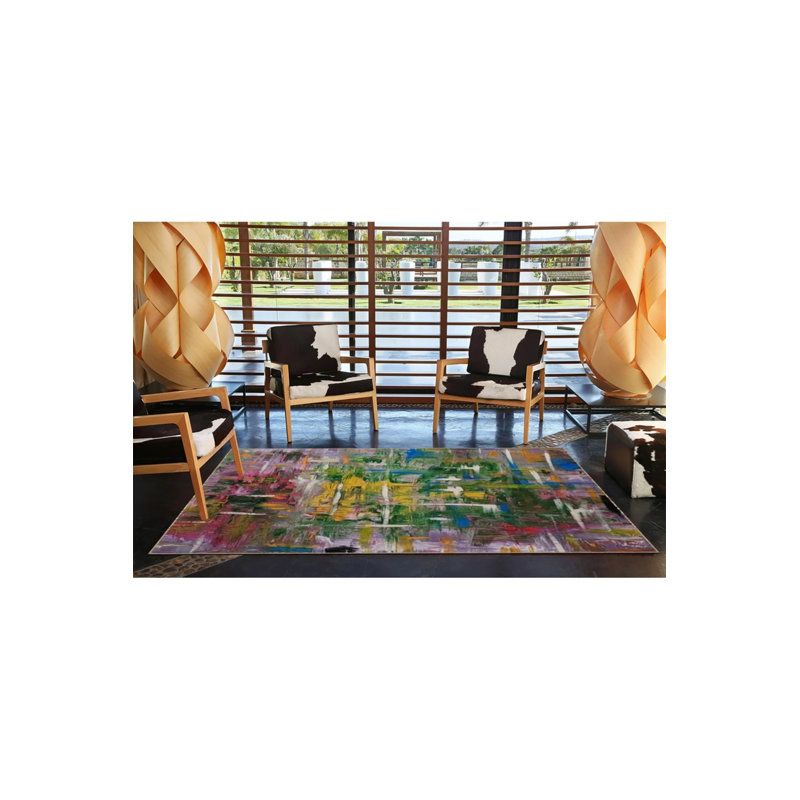 Pastel Painted Mixed Color Woven Base Washable Carpet, Round 5'