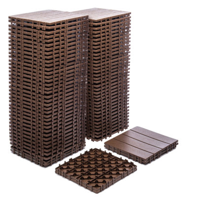 Paquet de 68 tuiles de terrasse à emboîtement en plastique 11,42 po x 11,42 po - 61,60 pieds carrés Revêtement de sol extérieur en plastique Super durable et imperméable Utilisation intérieure / extérieure écologique et non toxique