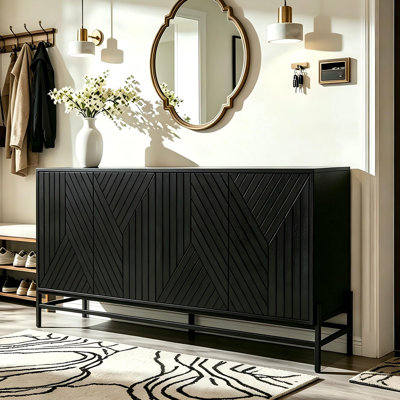 Buffet Cabinet With Storage, Accent Cabinet With 4 Carved Doors ,Sideboard With Adjustable Shelves For Kitchen ,Living Room, Entryway