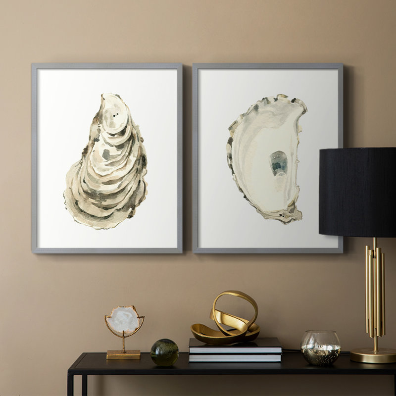 «Neutral Oyster Study I» - reproduction encadrée de qualité supérieure - prête à être accrochée - aucun clou requis - aucun clou requis