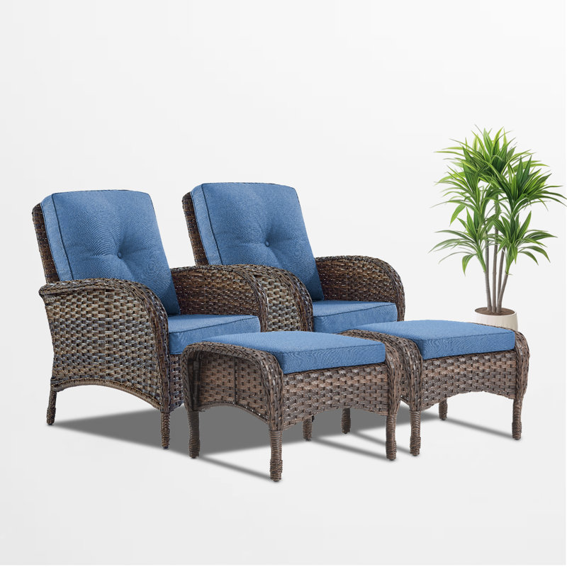Gaetanino Outdoor Lounge Chair with Ottoman, Blue