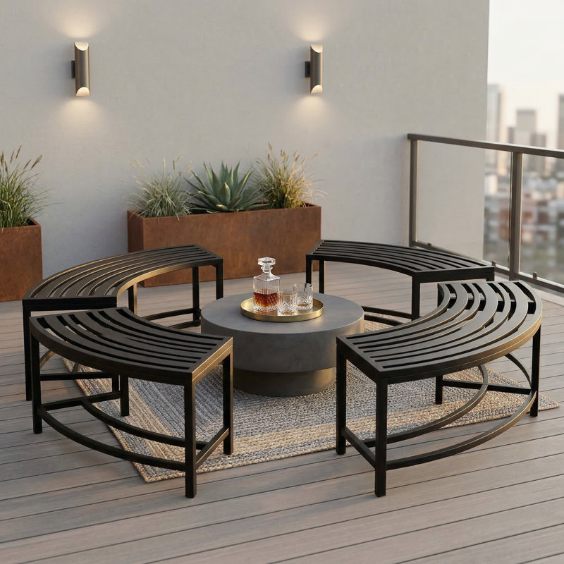 Banc d'extérieur en métal Khisha (ensemble de 4)