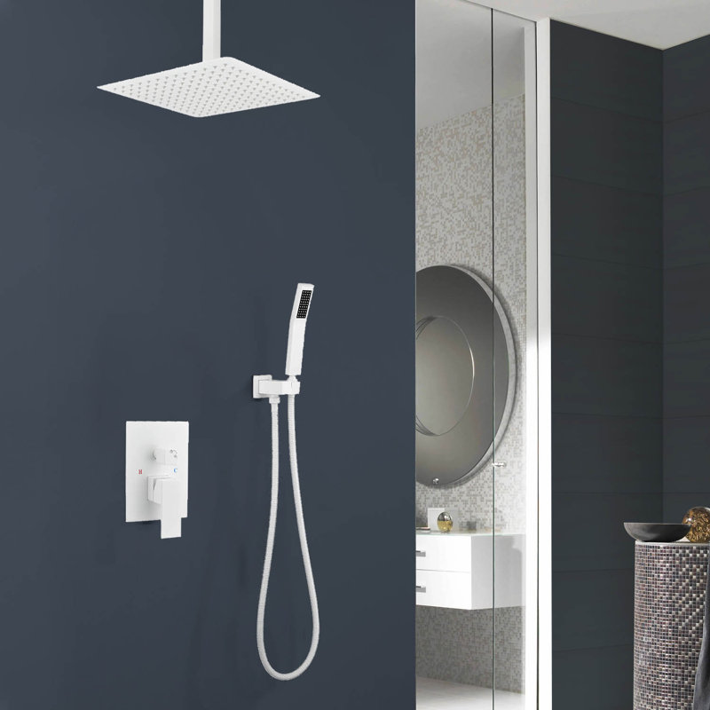 1-Spray Patterns 16 In. Ceiling Mount Dual Fixed And Handheld Shower Head 2.5 GPM In White