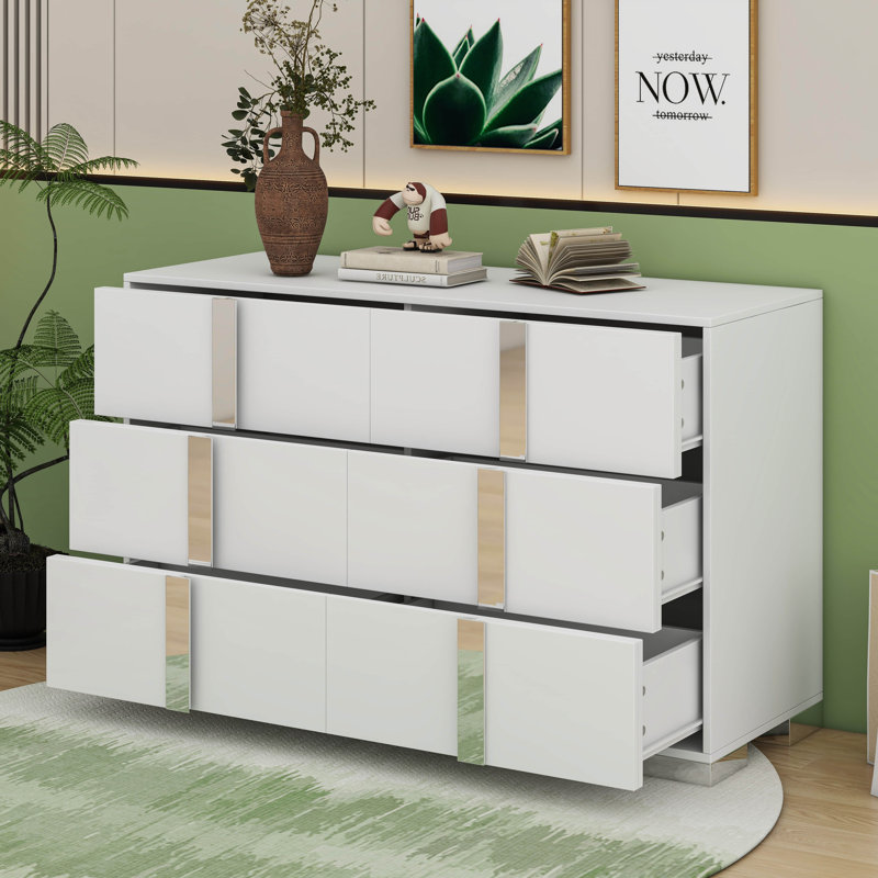 Commode moderne à 6 tiroirs, Blanc
