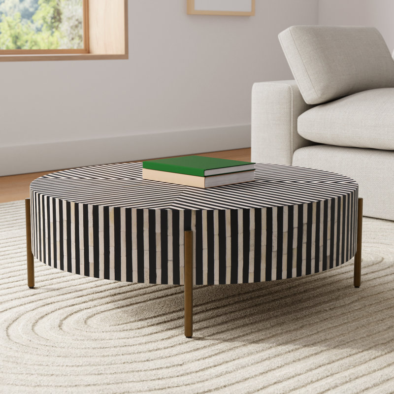 Bron Round Bone Inlay Coffee Table, 12" H x 36" L x 36" W
