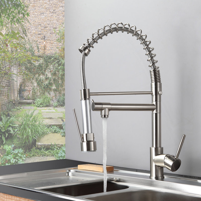 Kitchen Faucet With Pull Down Sprayer Brushed Nickel Stainless Steel Single Handle  Kitchen Sink Faucets