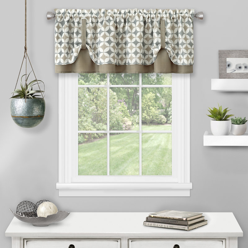 Mosinee Geometric Tailored Window Valance, Taupe/Silver