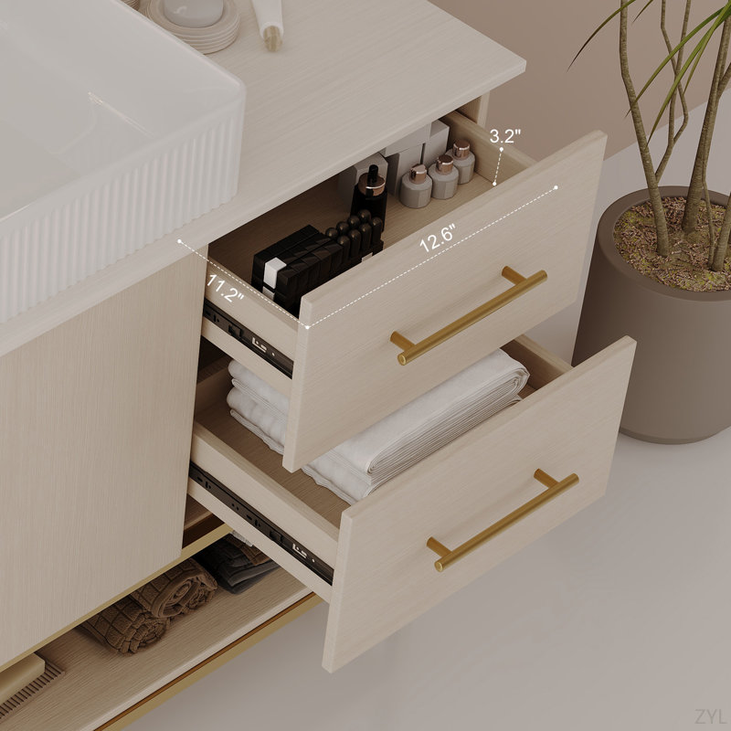 Meuble-lavabo moderne 47,2 po avec lavabo vasque en céramique, armoire autoportante dorée