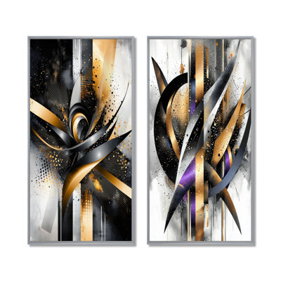 Glam Vortex of Geometric Space I - Abstract Wall Decor, Modern Abstract, art mural 2 pièces