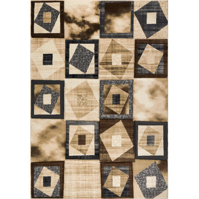 Tapis carré abstrait Tykie en crème / gris anthracite