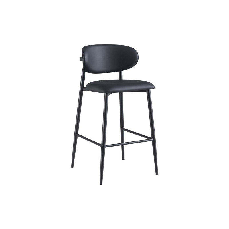 Tabouret de salle à manger en métal noir avec dossier ovale rembourré et siège rembourré pour l'intérieur