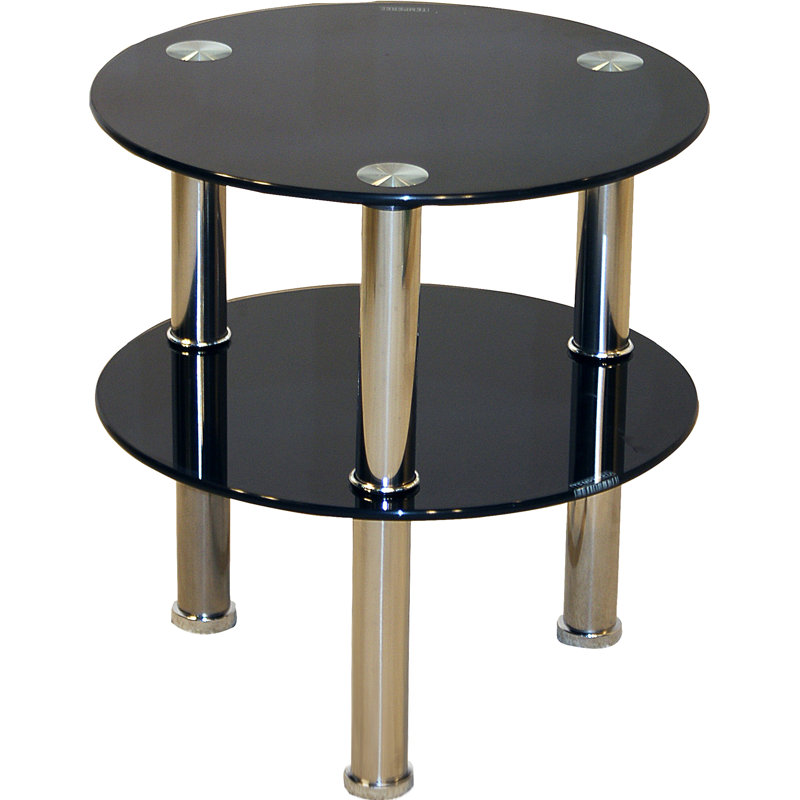 Jaime Glass Top Round Side Table, Black