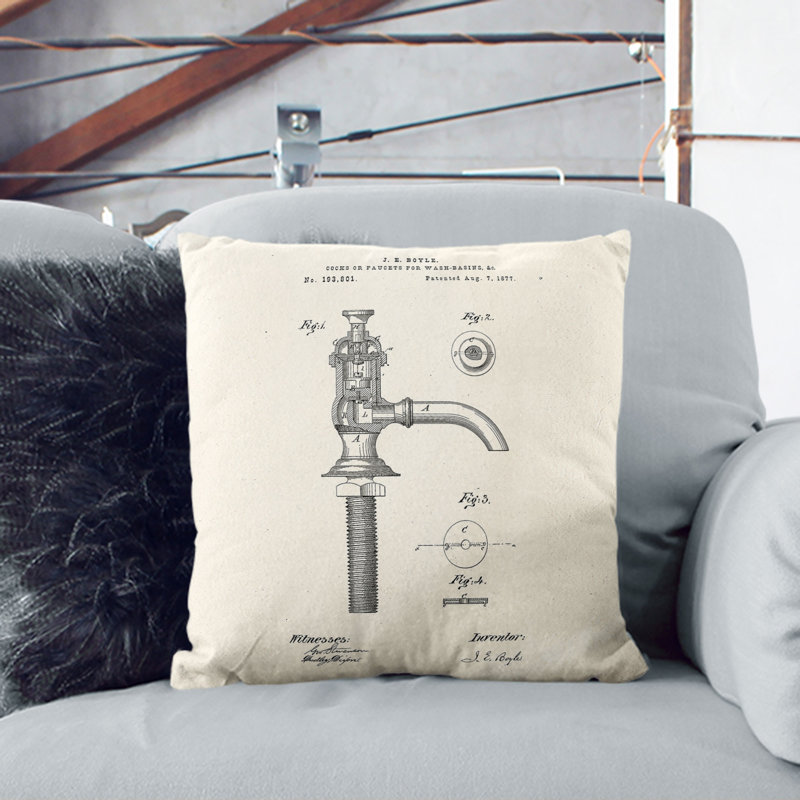 Water Faucet Tap Patent Scatter Cushion, Stone, 55cm H x 55cm W x 20cm D