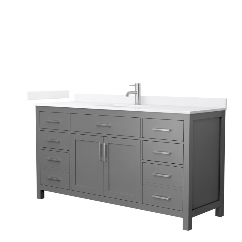 Beckett 66" Freestanding Single Bathroom Vanity with Quartz Top, Brushed Nickel, White Quartz, Dark Gray