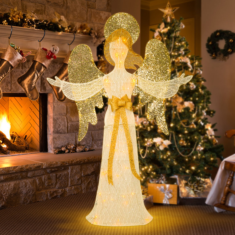 Ange de Noël guirlande lumineuse illuminée d'extérieur avec lumières chaudes