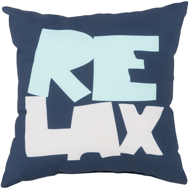 Rain Just Relax Outdoor Throw Pillow, 20" H x 20" W x 4" D, Taupe/Sky Blue