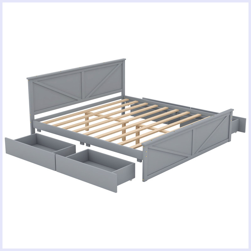 Platform Storage Bed, Gray, King