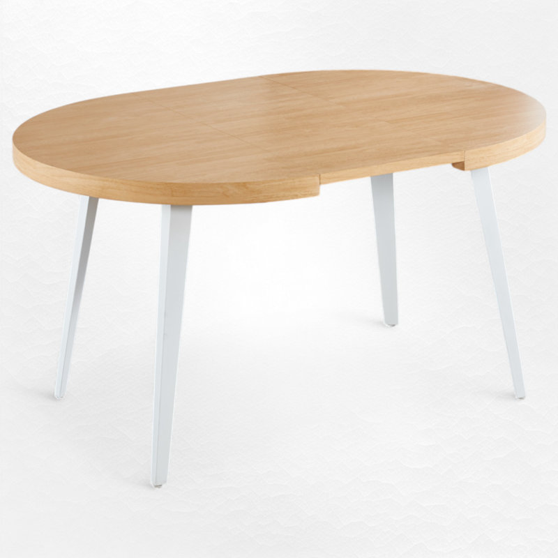 Extendable Dining Table With 2 Removable Leaves, White, Oak