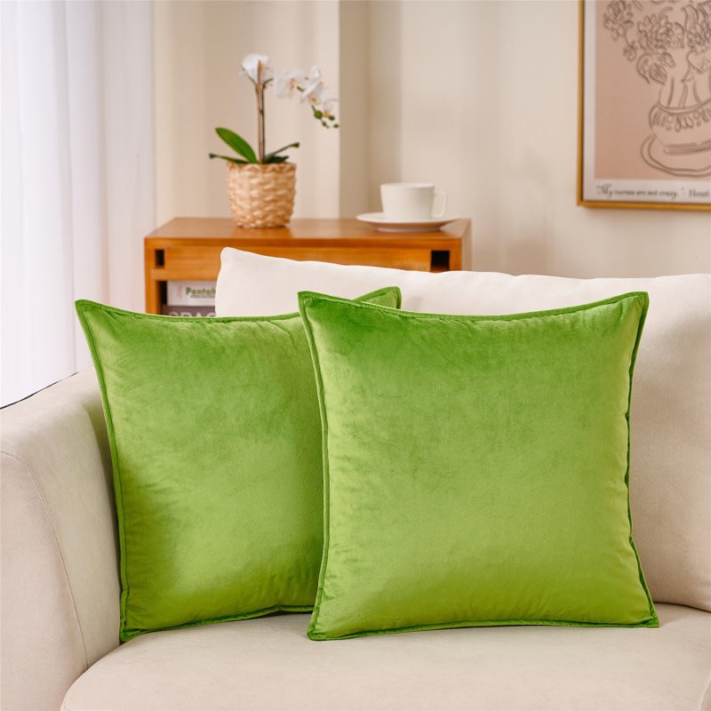 Housse de coussin carré en velours à bride, Vert pomme, H 22 po x l 22 po