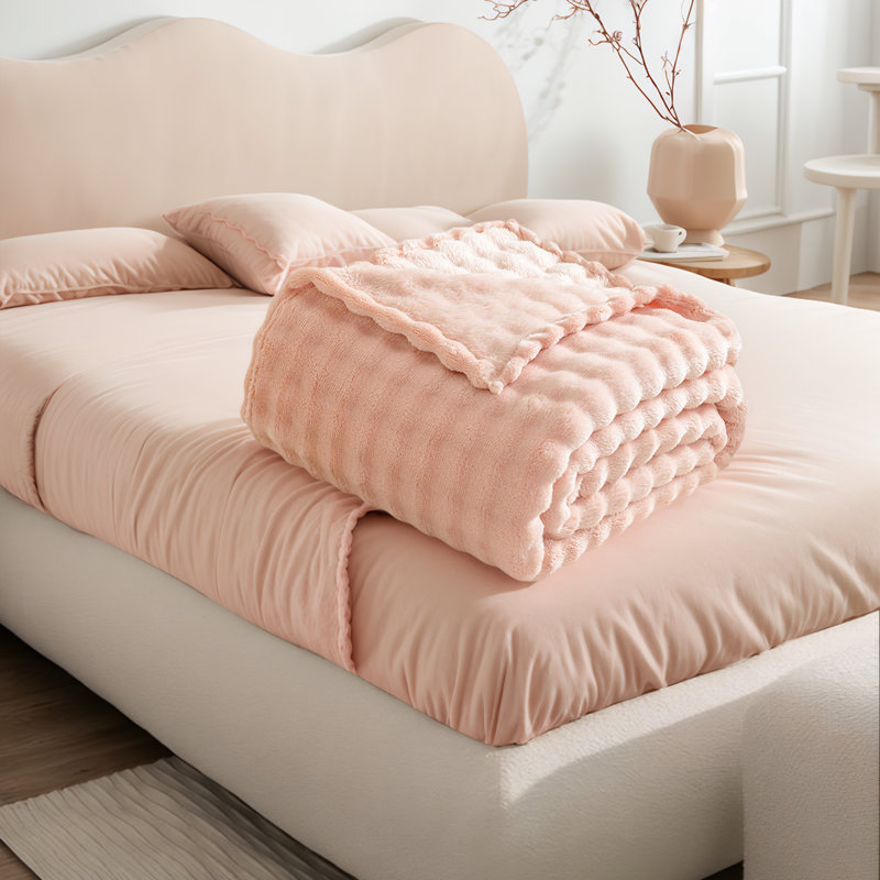 Jeté luxueux en fausse fourrure de lapin, Grand lit, Rose