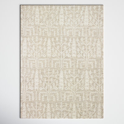 Arcuri Floral Handmade Tufted Wool Beige Area Rug