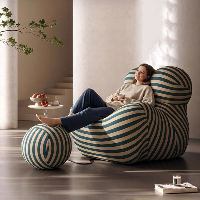 Cloud-Shaped Accent Chair with Ottoman - No Assembly Required, Aireal Upholstered for Modern Living