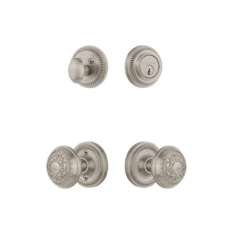 Nostalgic Warehouse Rope Rosette Entry Set with Egg & Dart Knob, Satin Nickel, 2.75