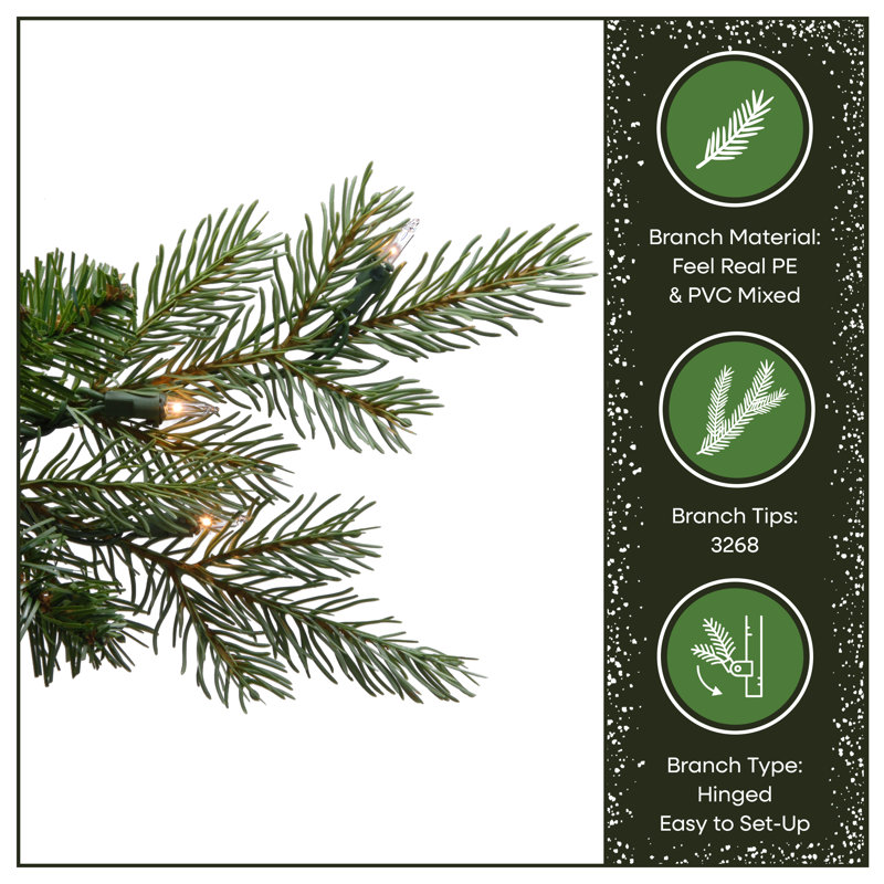 Nordic Green Spruce Artificial Christmas Tree with Clear Lights, 7.5' H