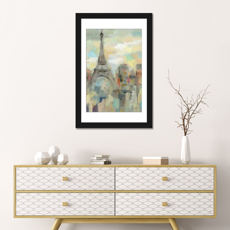 " Paris Impression " by Silvia Vassileva, 26" H x 18" W x 1.5" D, Black Framed Canvas, White