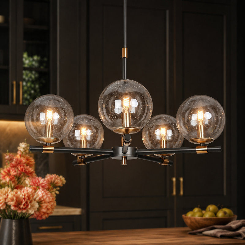 Mansurah 5-Light Shaded Wagon Wheel Black/Brass Chandelier