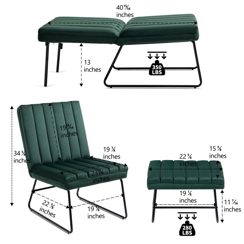 Chaise longue rembourrée Ayma, Velours vert