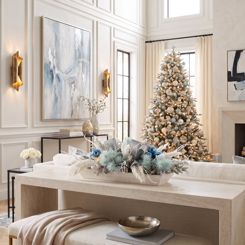Holiday Centerpiece with Thistle, Ornaments and Starfish