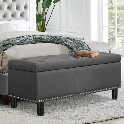Upholstered Storage Bench, Linen Button-tufted End of Bed Bench for Living Room, Bedroom