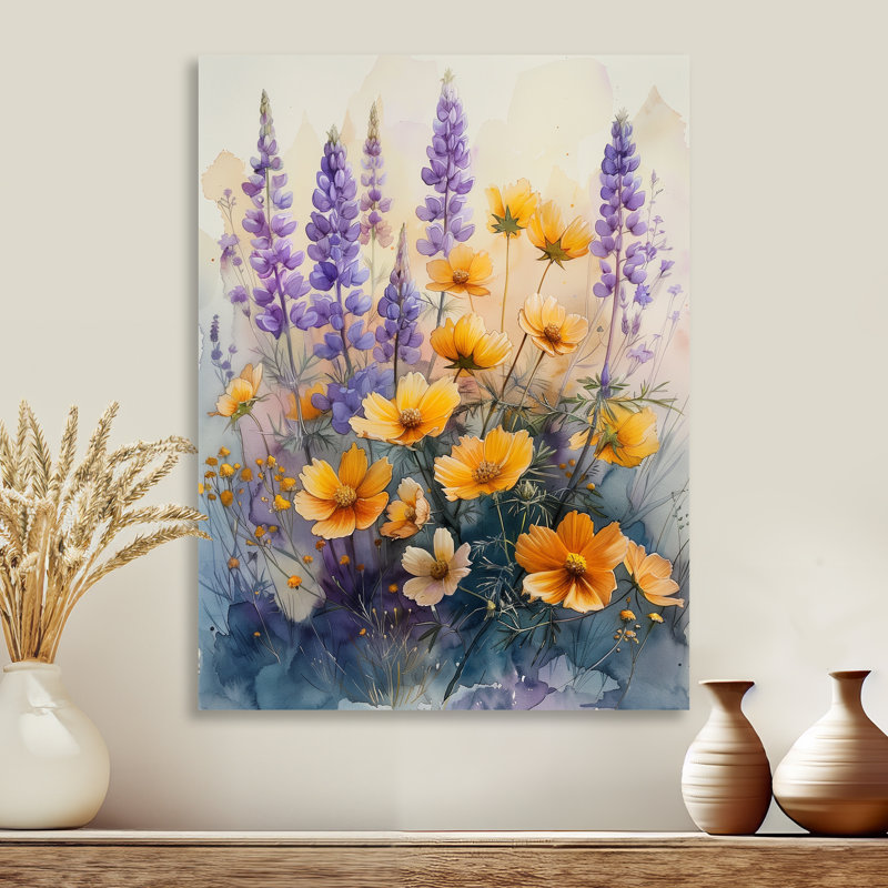 Jardin d'été mauve à fleurs mauves - fleurs sauvages, Métal métal, H 32 po x l 16 po x P 1 po