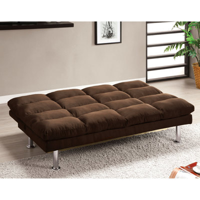 - Base futon contemporain en microfibre brun foncé, soutien supplémentaire pour les jambes pour la conversion du lit, pieds larges de 67 pouces qui se transforme en lit, microfibre avec support, l 67 po