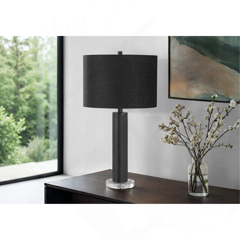 Lighting, H 28 po, lampe de table, métal noir, abat-jour noir, contemporain, Noir, Noir