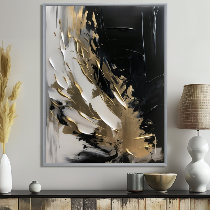 Organic Bliss Minimal Abstract Gold and Black - Art abstrait, peinture murale, H 44 po x l 34 po x P 1,5 po