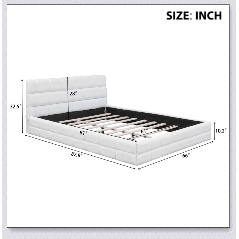 Queen Upholstered Platform Bed, White