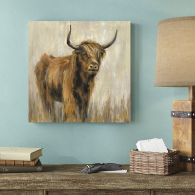 «Highland Mountain Cow» par Silvia Vassileva, reproduction d'art sur toile tendue