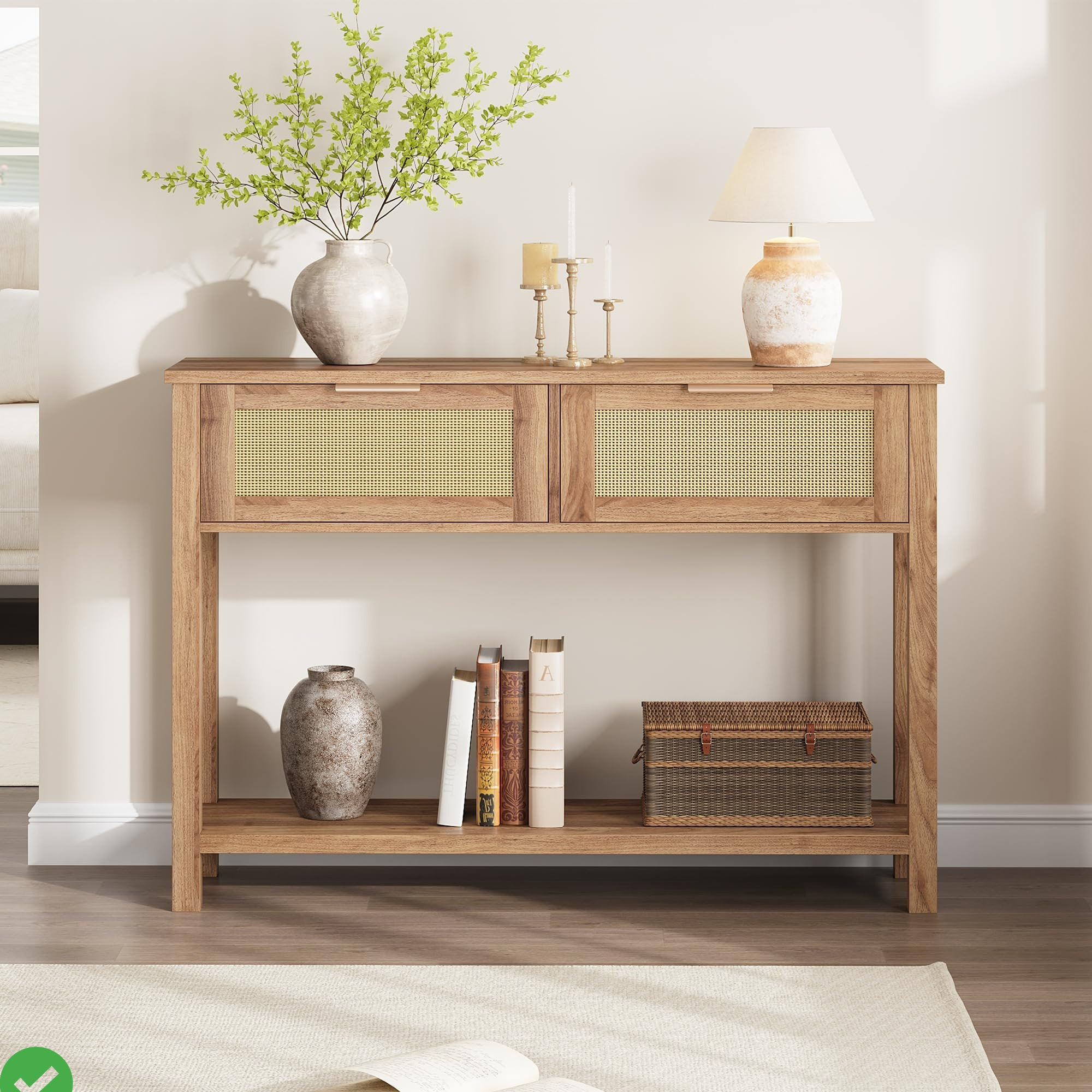 Bay Isle Home™ Console Table 43 Inch Rattan Console Table, Entryway ...