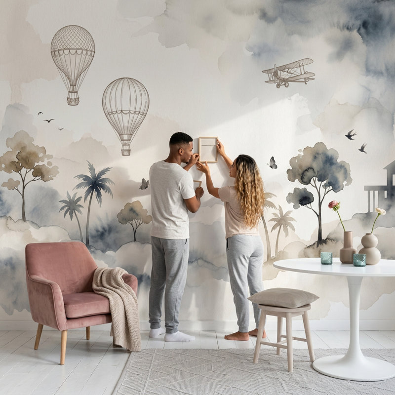 Décoration murale amovible Cloudscape, 160 po x 108 po, Peler et coller