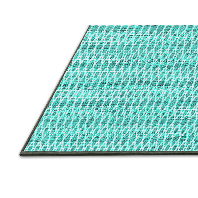 Tapis bleu abstrait en laine / polyester tissé à la machine 3 pi x 5 pi Aaryn-Paul
