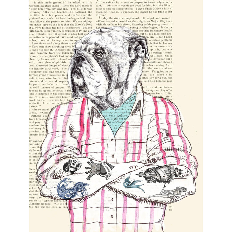 Hipster Socialite Bulldog by Matt Spencer - Print, 80cm H x 60cm W, Wrapped Canvas