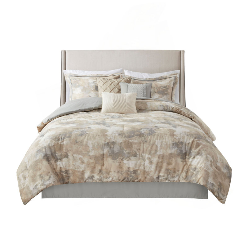 7 Piece Textured Cotton Blend Comforter Set King