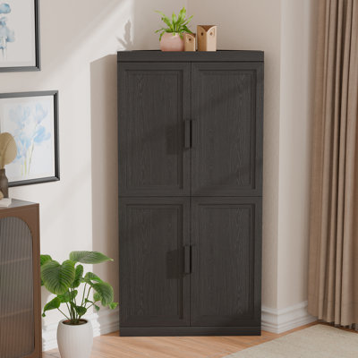 31"Wide Corner Storage Cabinet With Solid Wood Veneer (Set of 2)