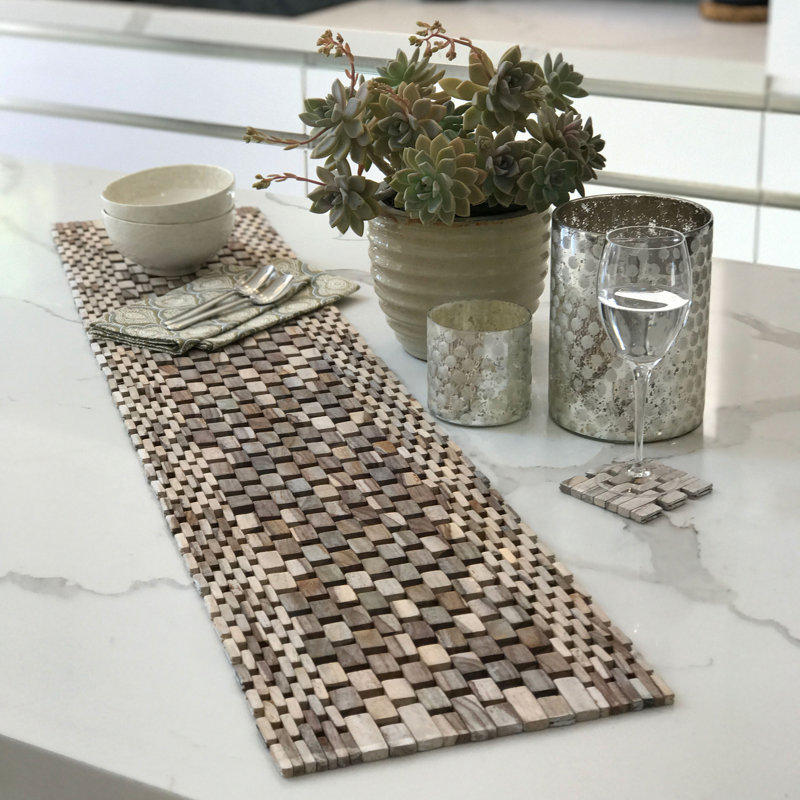 Chemin de table en teck recyclé Gupton, Bois de rose avec finition blanchie