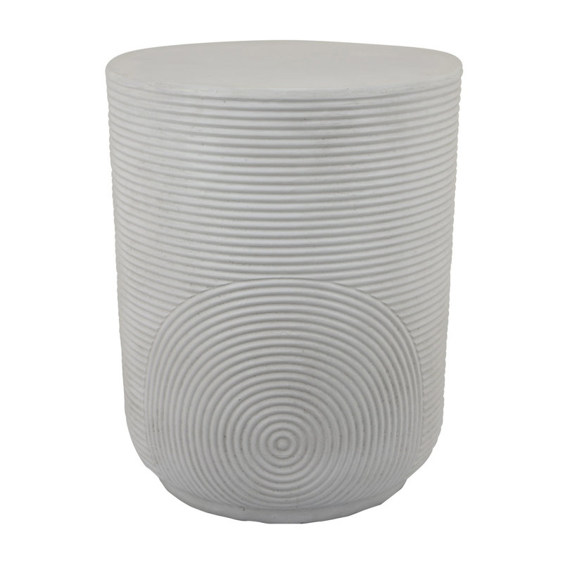 Plant Stand Table, Carved Detail Patterns, White Resin, Round 18 Inch