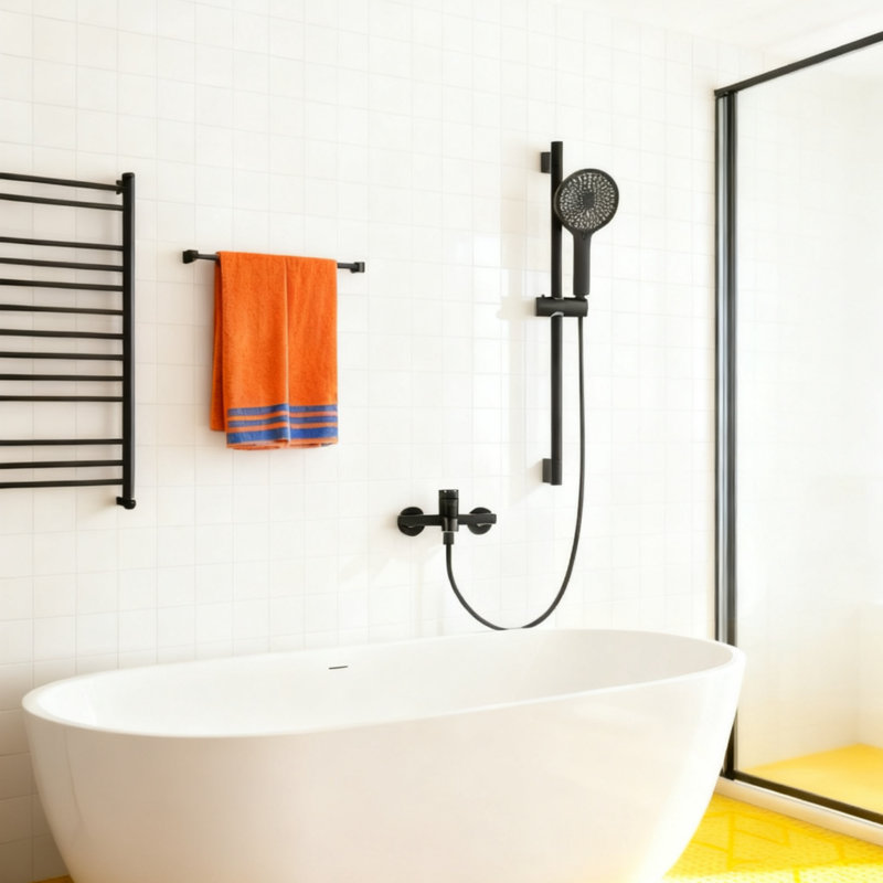 Dual-Function Bathtub Faucet With Waterfall Spout And Handheld Shower, Matte Black